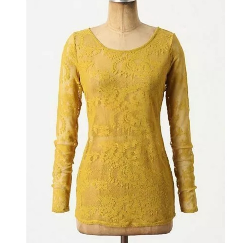 Yellow Lace Top Sz M Anthropologie